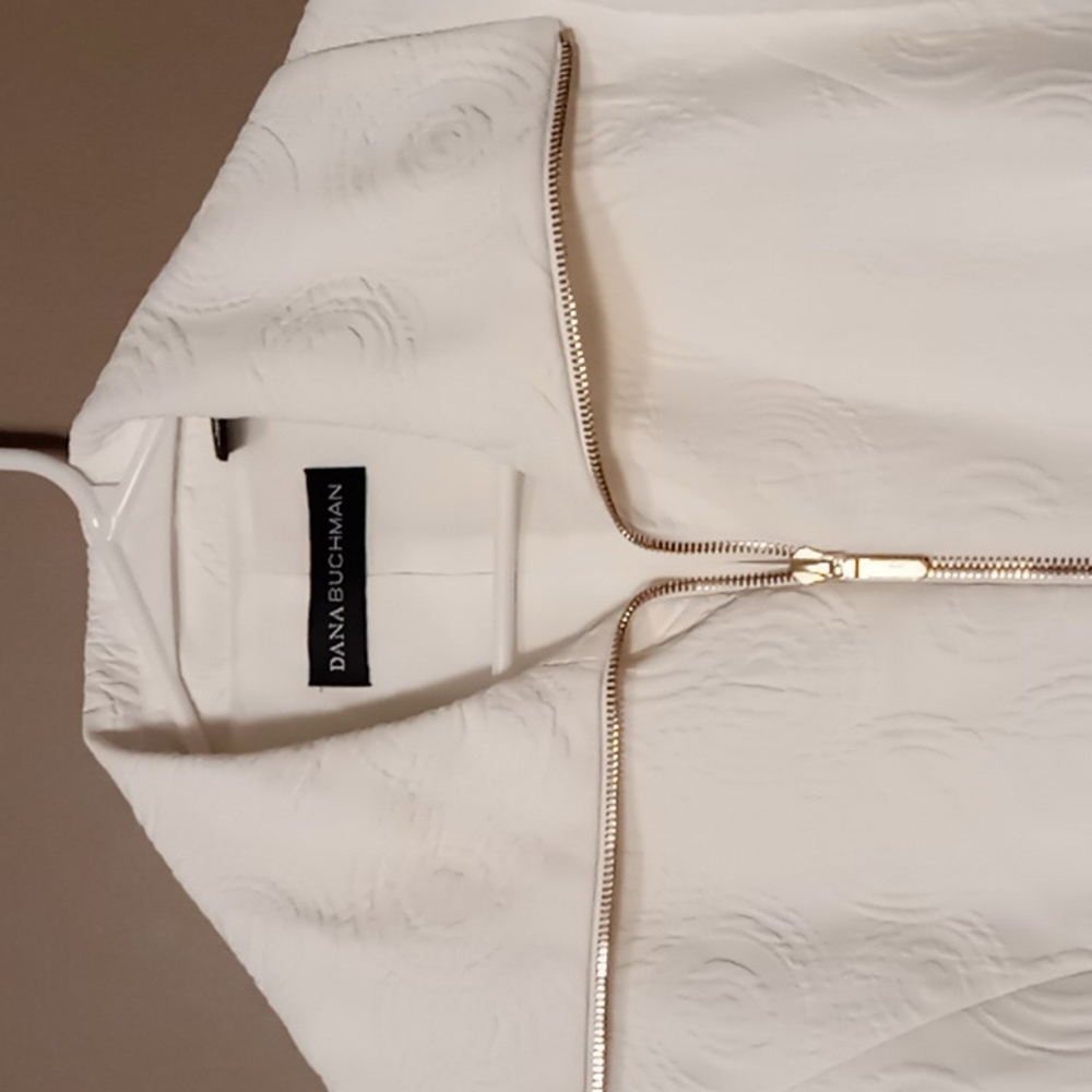 Dana Buchman Full Zip White Jacket w White Swirls Size 8 - Picture 3 of 9